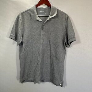 Eddie Bauer Polo Shirt Mens Medium Gray Cotton Short Sleeve Split Hem Logo